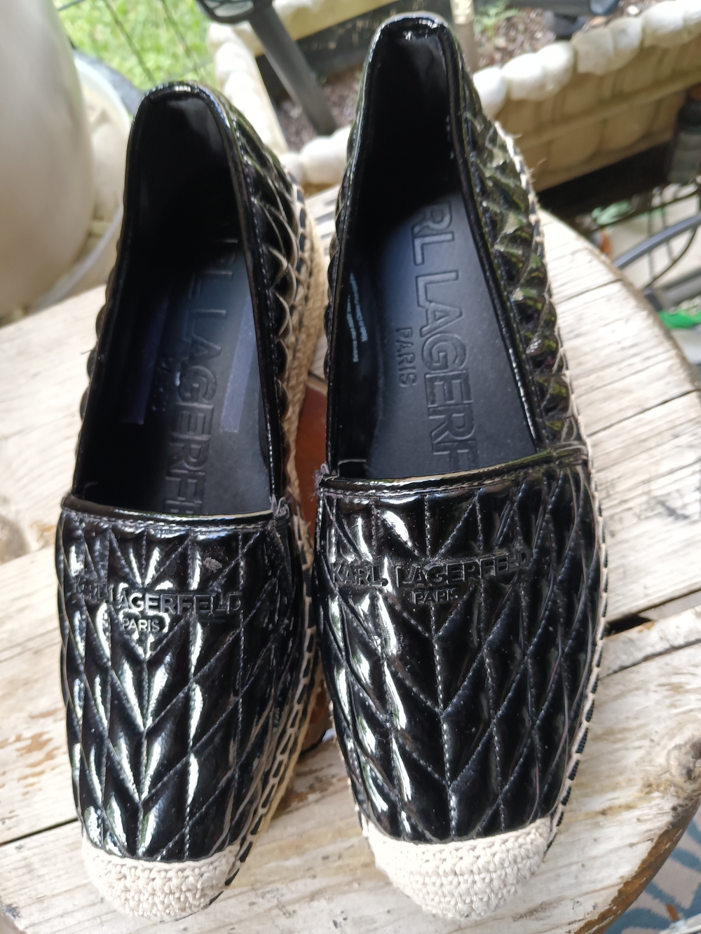 Karl Lagerfeld Black Quilted Espadrille Flats